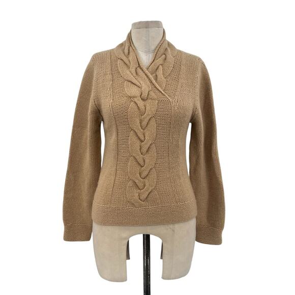 Autumn Cashmere Camel Tan Cable‎ Knit Pullover Sweater Size Medium - Picture 1 of 10